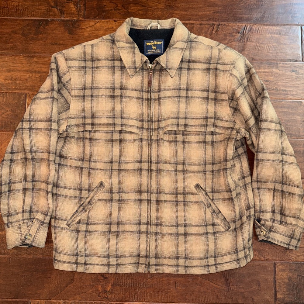 Woolrich Buckskin Wool Fleece Lined Brown Plaid Barn Cabin Jacket Size Large